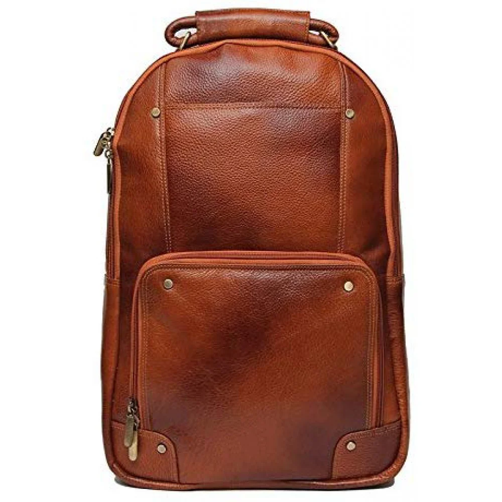 18 inch Leather Laptop Backpack - Tan