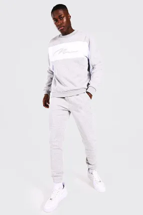 3d Man Signature Colour Block Sweat Tracksuit | boohooMAN UK