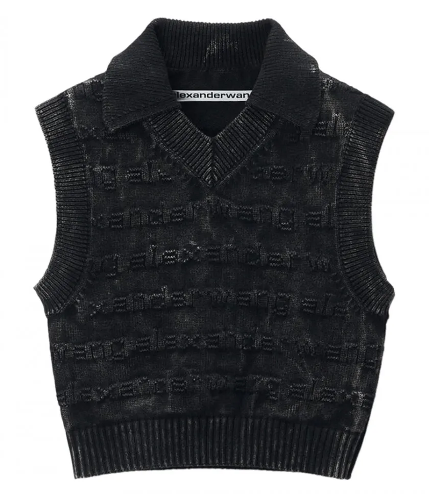 ALEXANDER WANGLOGO STRIPE V NECK POLO VEST