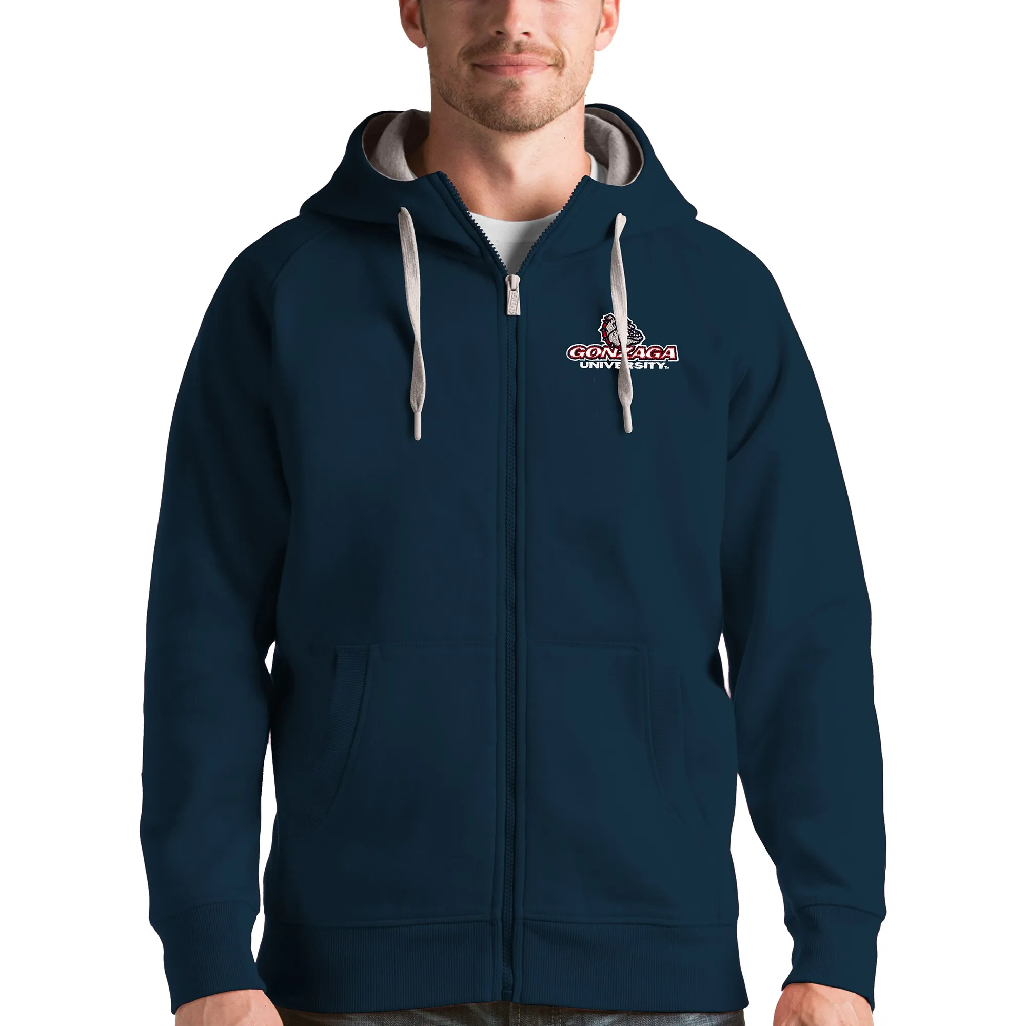 Antigua Gonzaga Bulldogs Navy Victory Full-Zip Hoodie