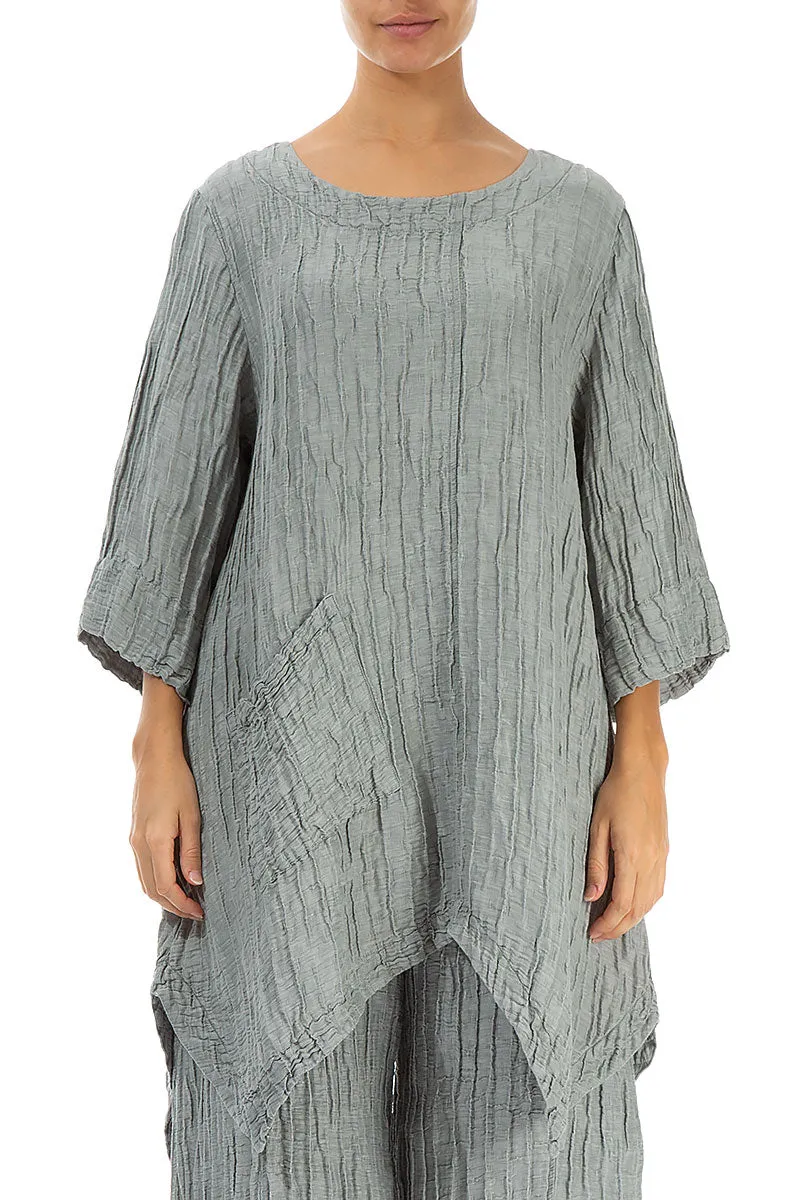 Asymmetric Crinkled Sage Silk Linen Tunic