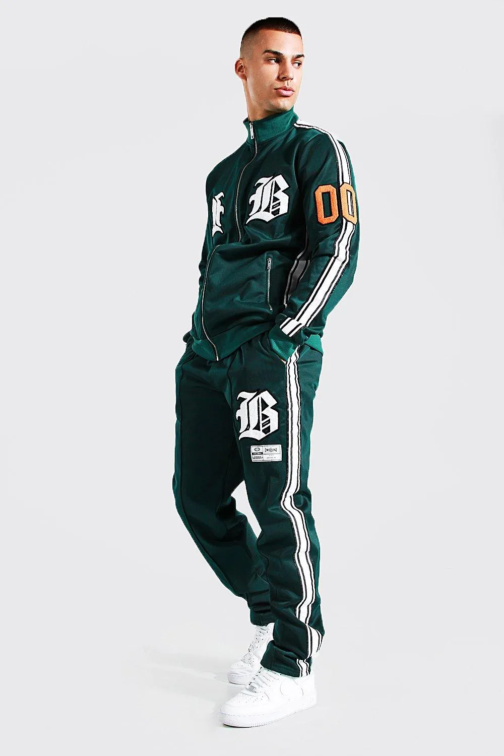 B Varsity Badge Tricot Zip Through Tracksuit | boohooMAN UK