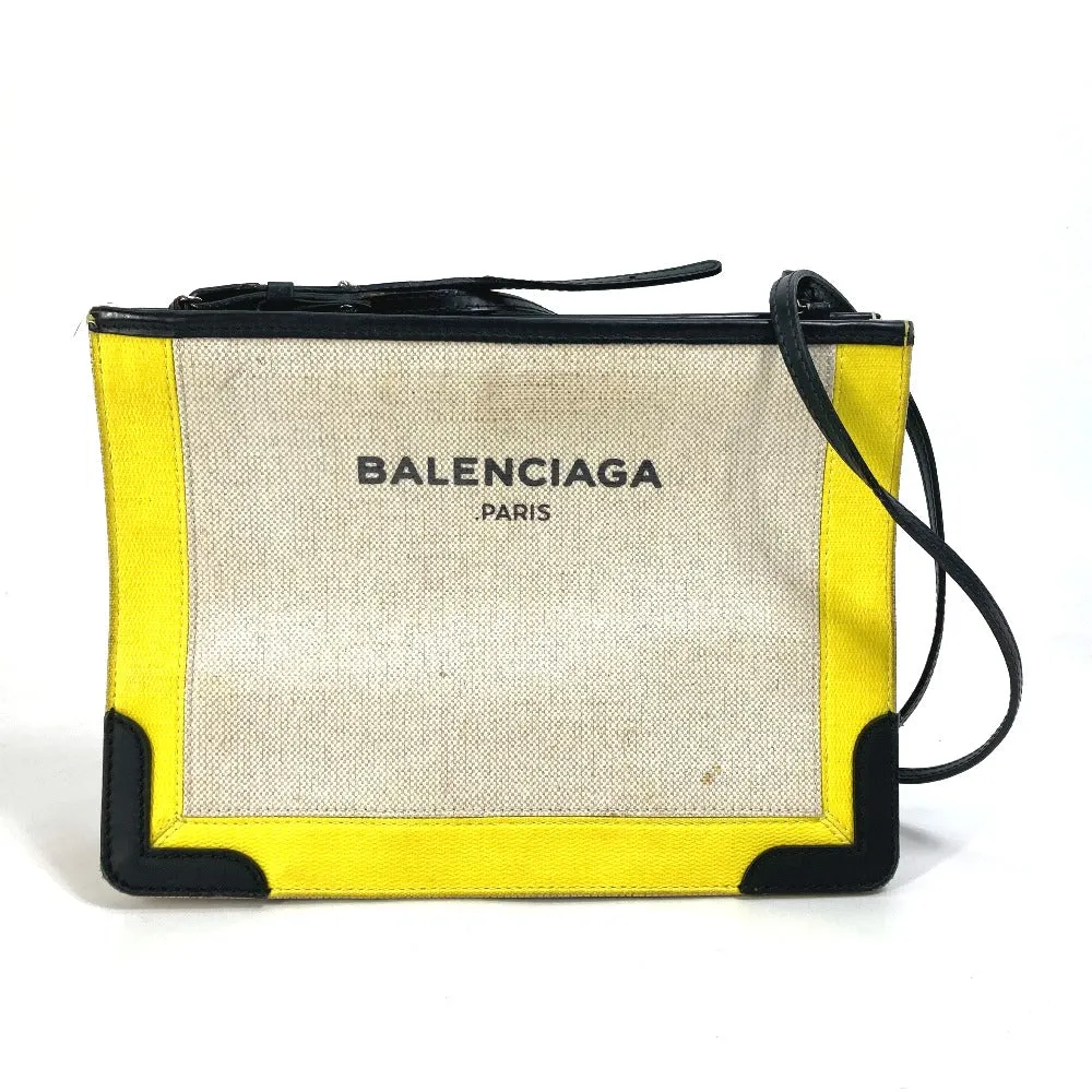 BALENCIAGA Shoulder Bag 339937 Leather / coated canvas yellow Navy Pochette Women