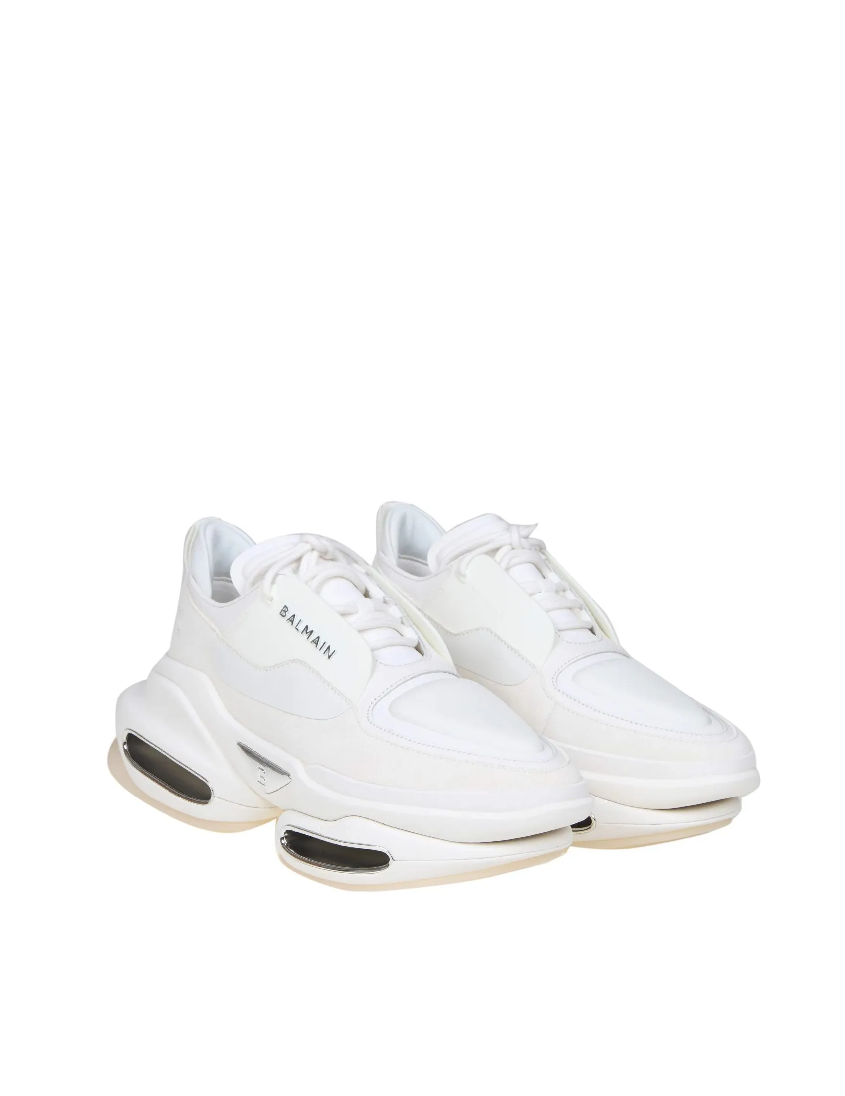 BALMAIN B-BOLD SNEAKERS IN WHITE LEATHER AND SUEDE