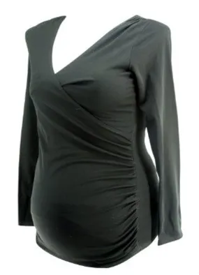 Black A Pea in the Pod Maternity Ruched Crossover Maternity Blouse (Size Large -Gently Used))