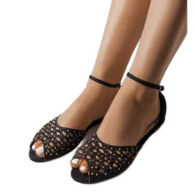 Black openwork sandals with rhinestones from Avice