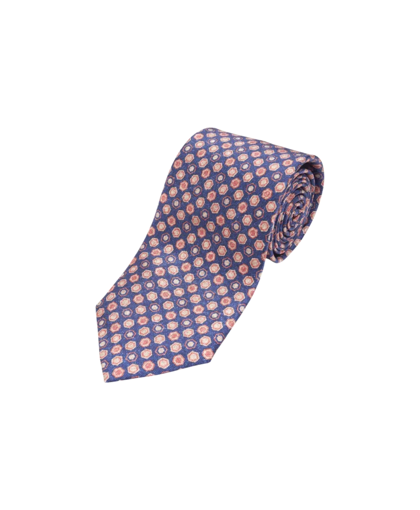 Blue, Pink And Ivory Geometric Print Silk Necktie | He Spoke Style