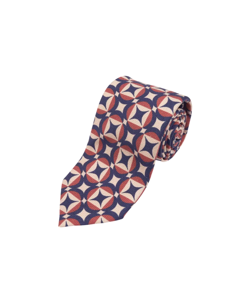 Blue, Pink And Ivory Retro Geometric Circle Silk Necktie | He Spoke Style