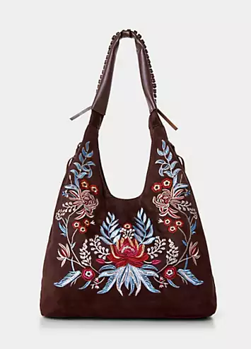 Boho Floral Embroidered Slouchy Shoulder Bag by Joe Browns | Look Again