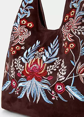 Boho Floral Embroidered Slouchy Shoulder Bag by Joe Browns | Look Again