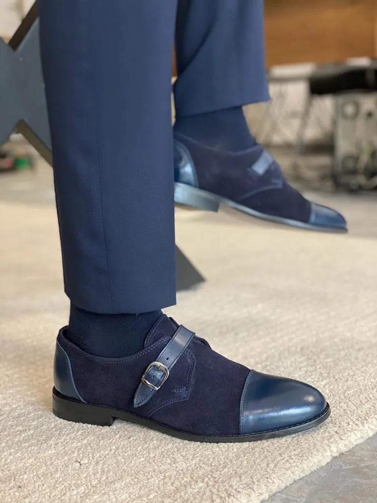 Bojoni Lorentti Dark Blue Suede Buckle Shoes