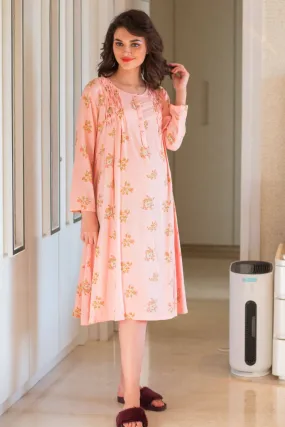 Botanical Peach Maternity & Nursing Night Dress