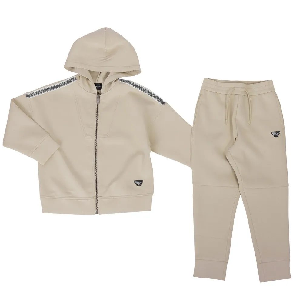 Boys Beige 3D4VJD Tape Shoulder Tracksuit