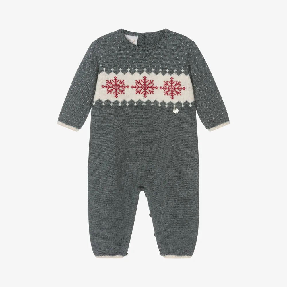 Boys Grey Merino Wool Knit Romper