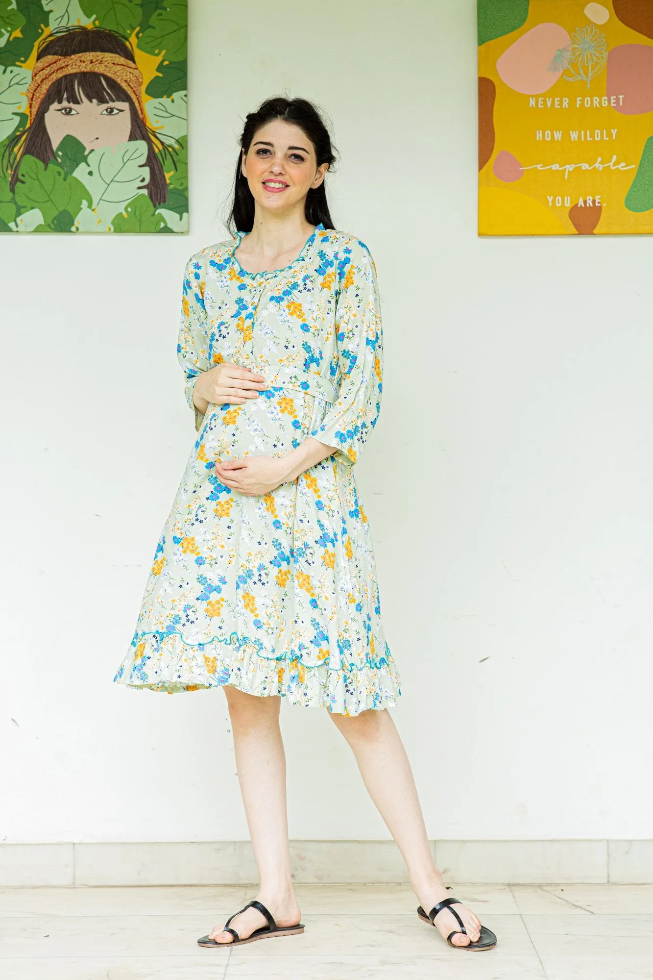 Breezy Mint Maternity & Nursing Night Dress