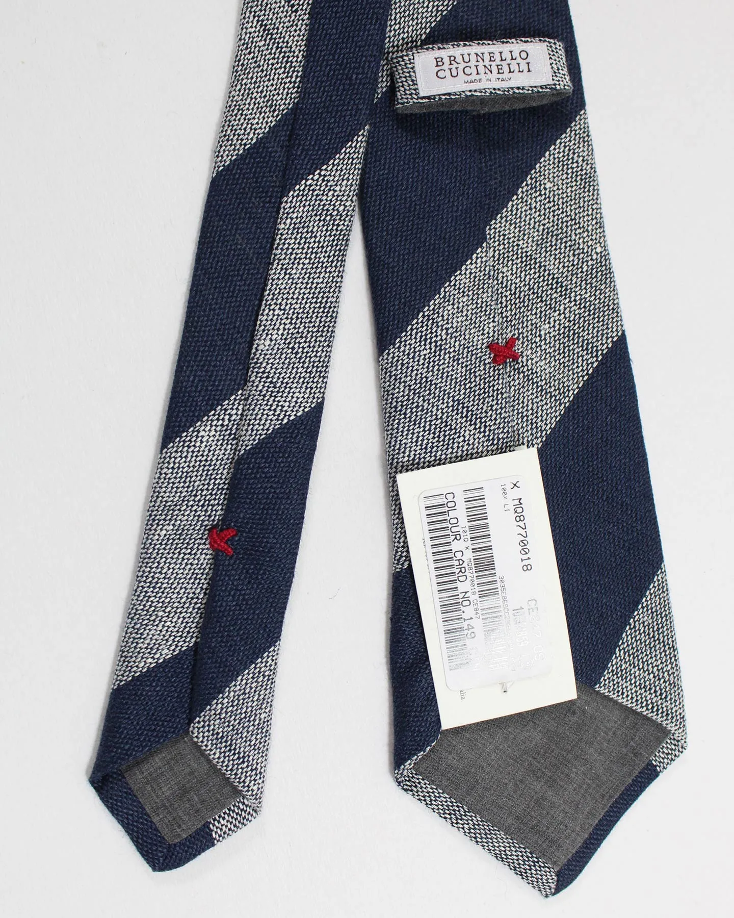 Brunello Cucinelli Linen Necktie Gray Navy Stripes SALE