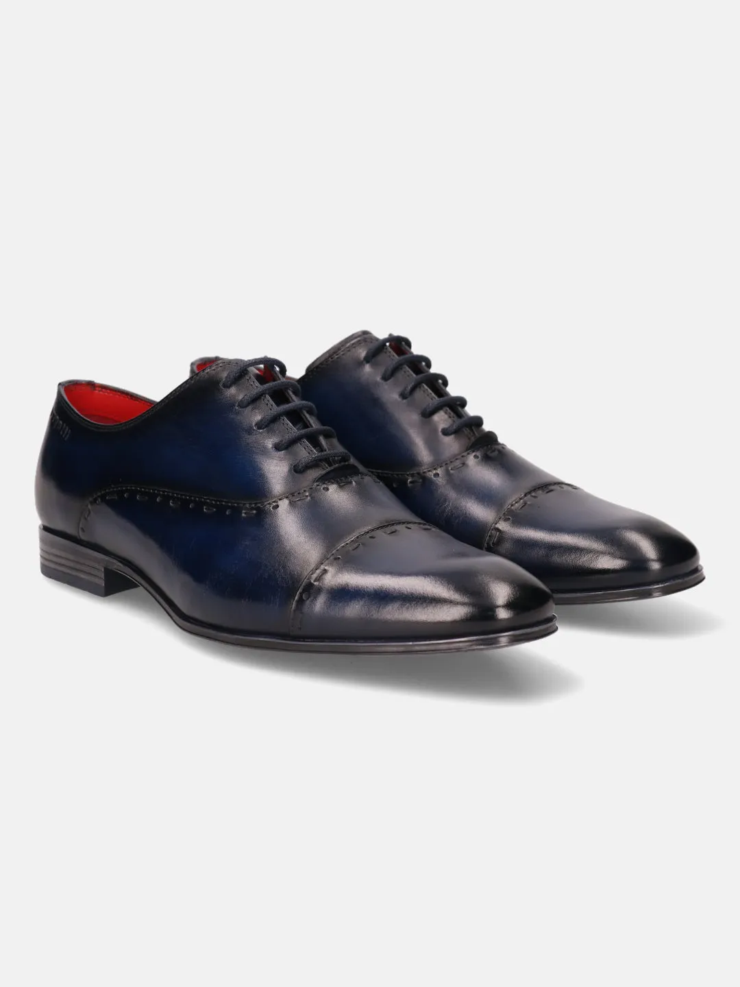 bugatti Blue Premium Leather Formal Oxford Shoes