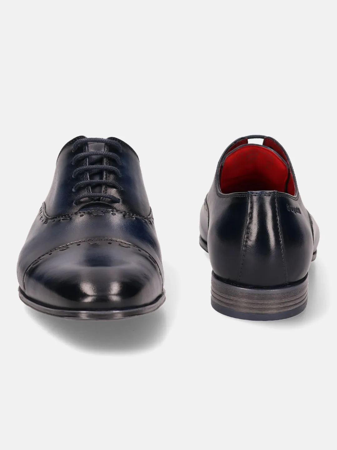 bugatti Blue Premium Leather Formal Oxford Shoes