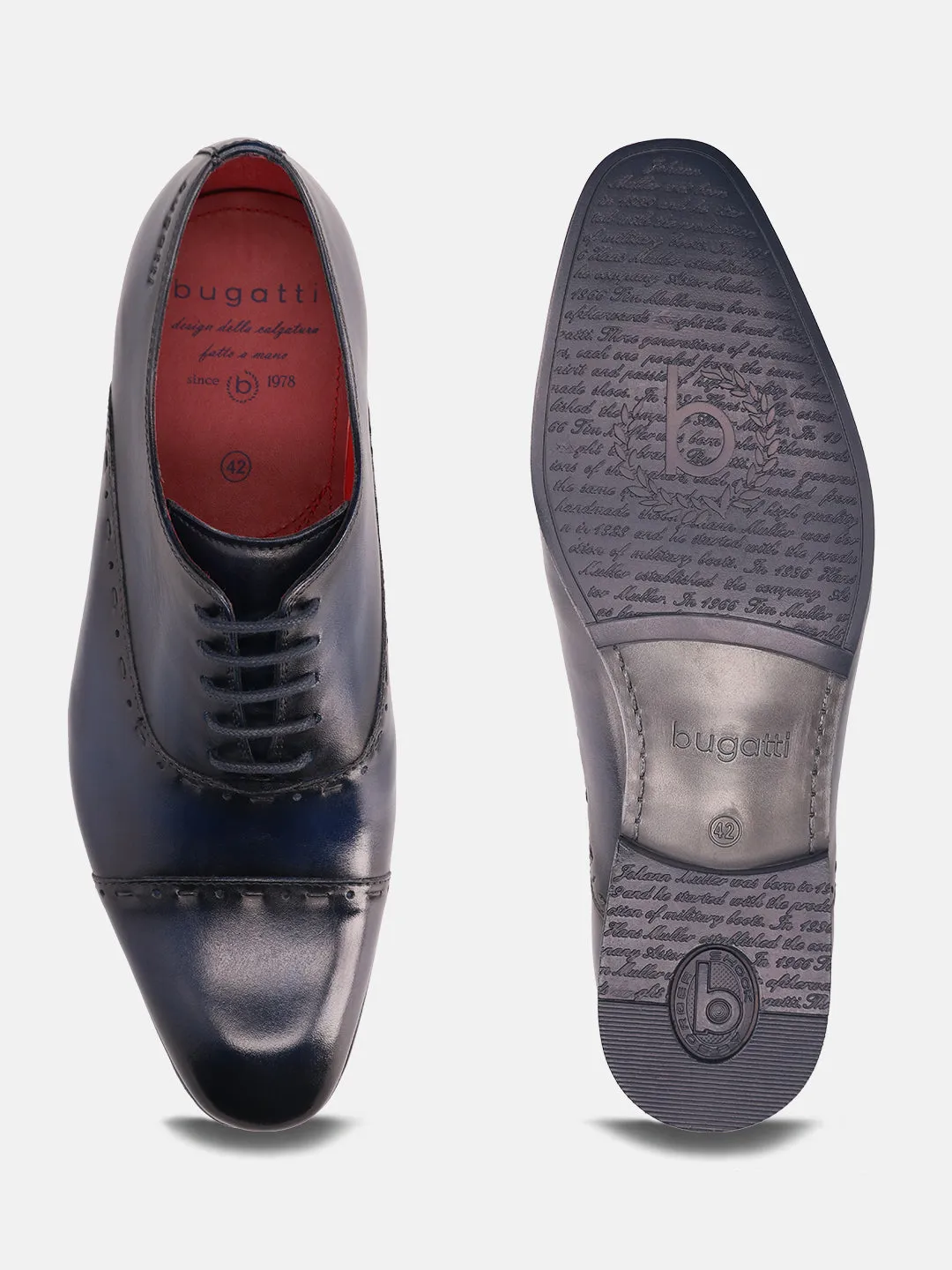 bugatti Blue Premium Leather Formal Oxford Shoes