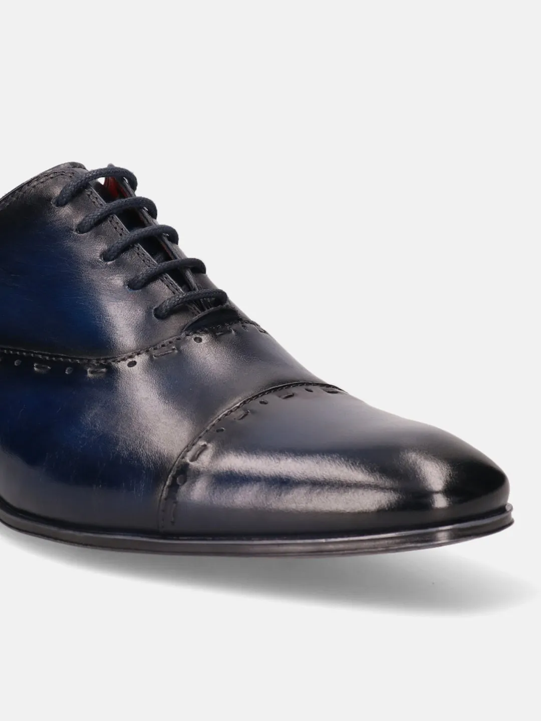 bugatti Blue Premium Leather Formal Oxford Shoes