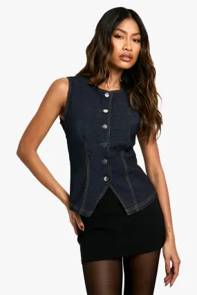 Button Front Longline Stretch Vest