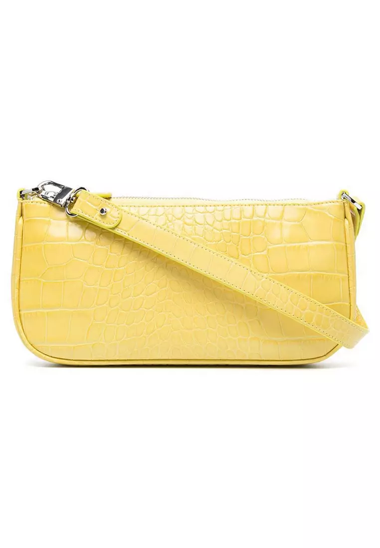 By Far By Far Rachel Croco Embossed Leather Shoulder Bag in Custard