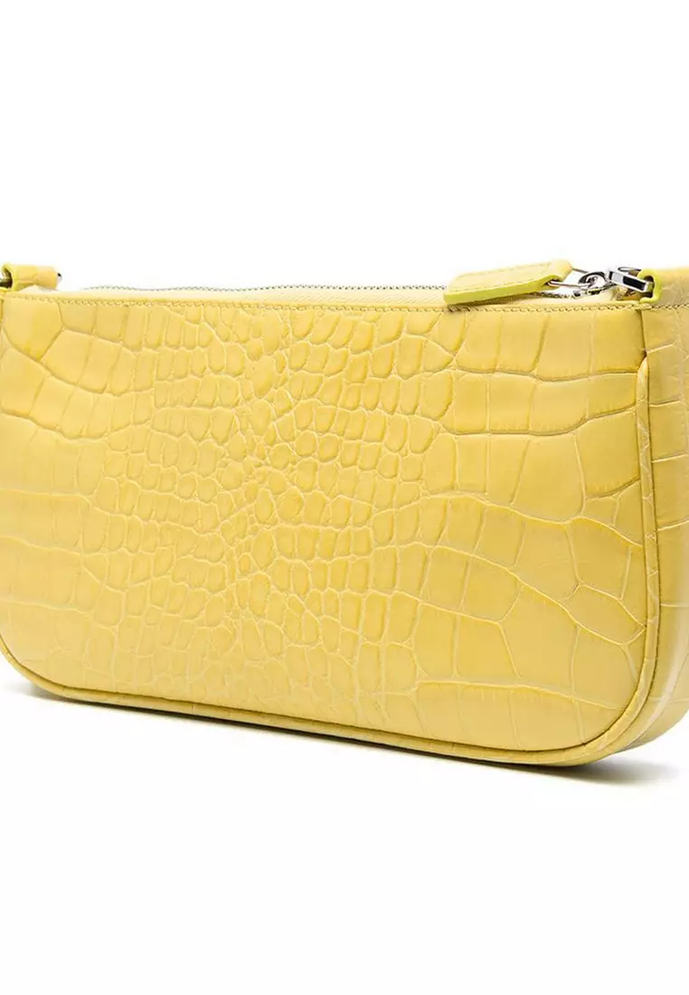 By Far By Far Rachel Croco Embossed Leather Shoulder Bag in Custard