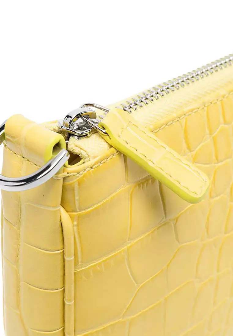 By Far By Far Rachel Croco Embossed Leather Shoulder Bag in Custard