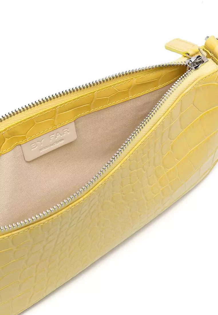 By Far By Far Rachel Croco Embossed Leather Shoulder Bag in Custard