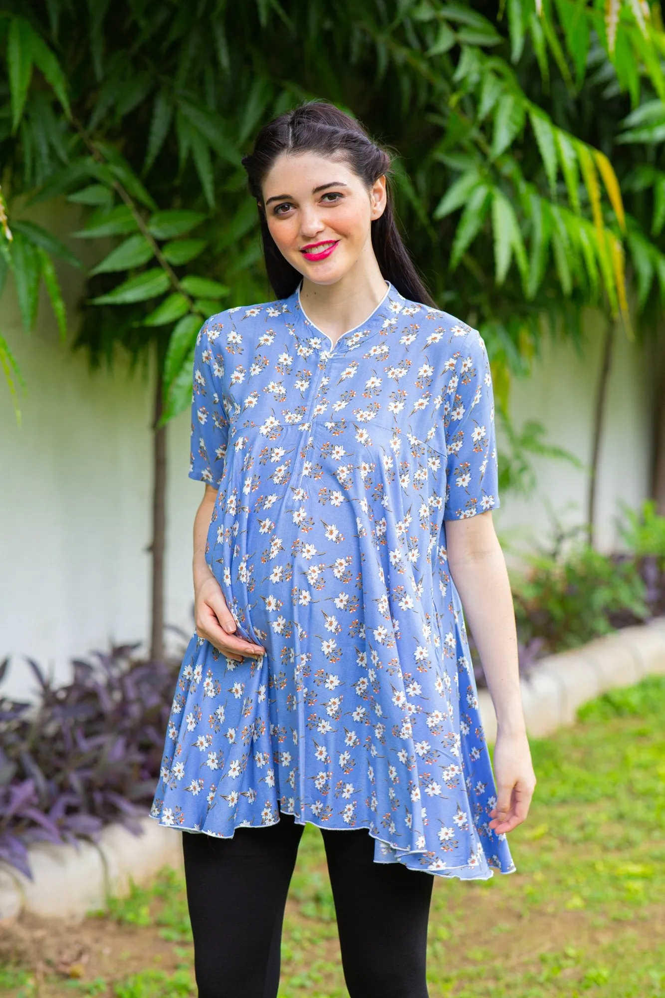 Calming Blue Maternity & Nursing Flair Top