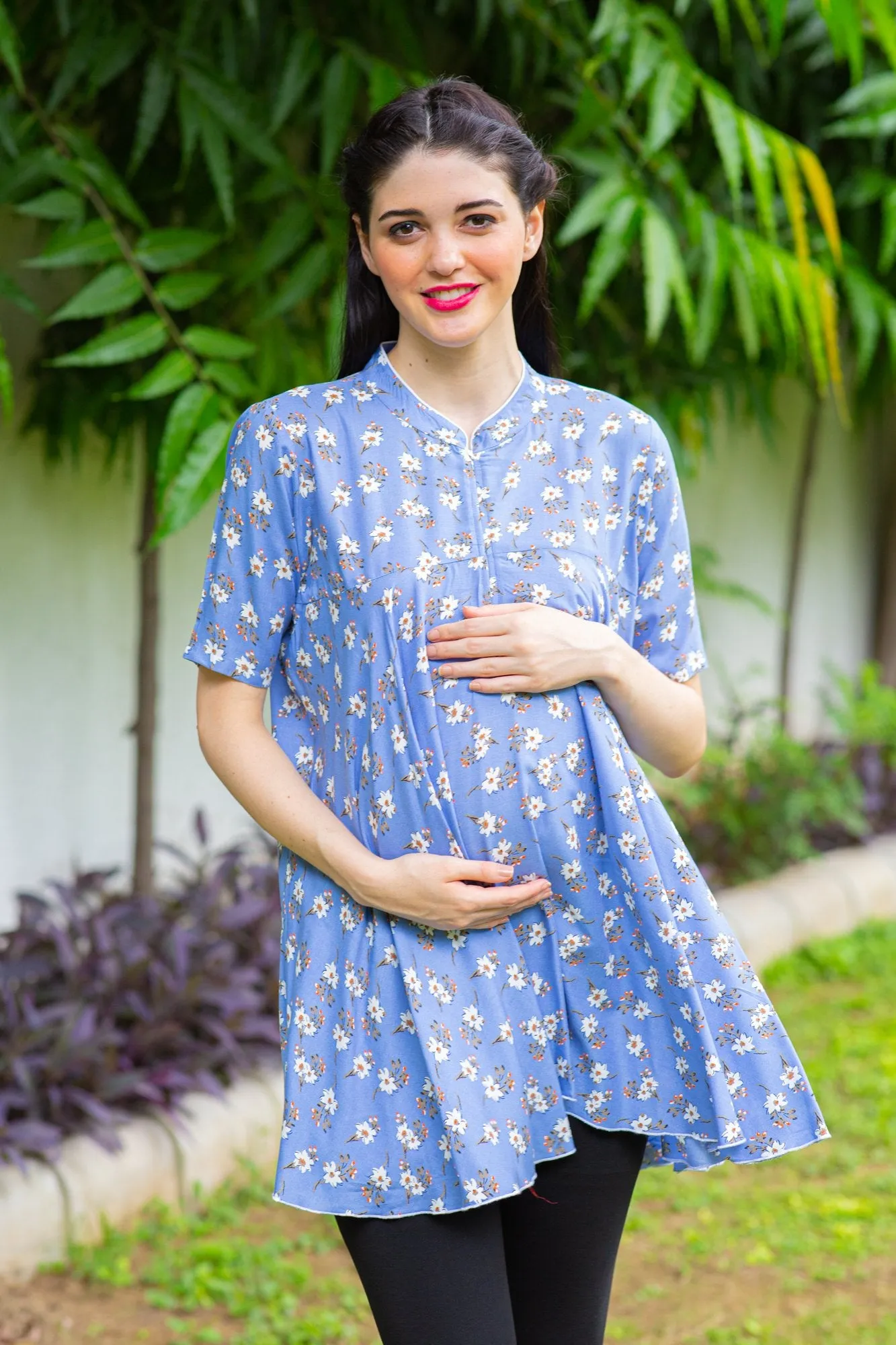 Calming Blue Maternity & Nursing Flair Top