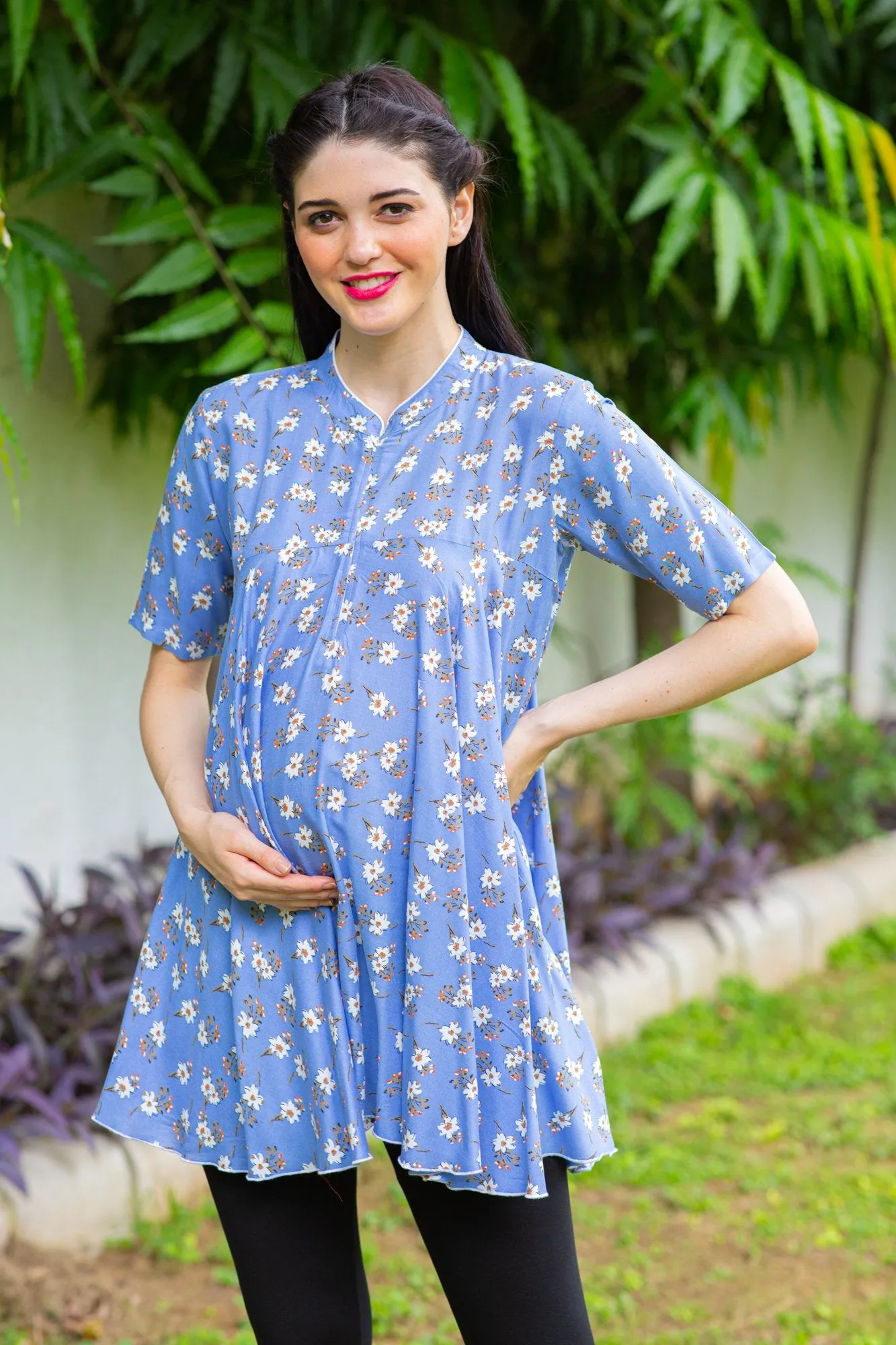 Calming Blue Maternity & Nursing Flair Top