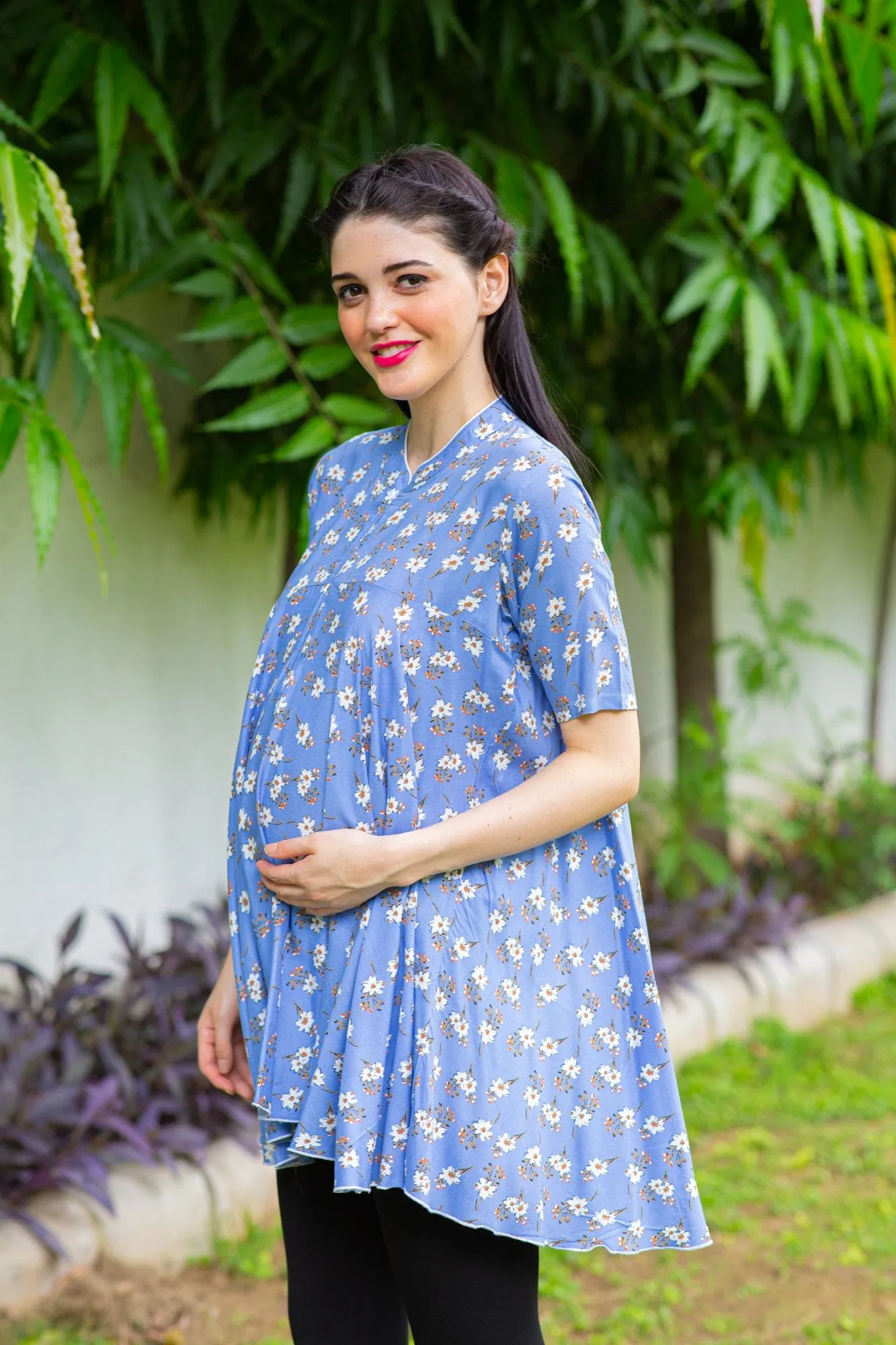 Calming Blue Maternity & Nursing Flair Top