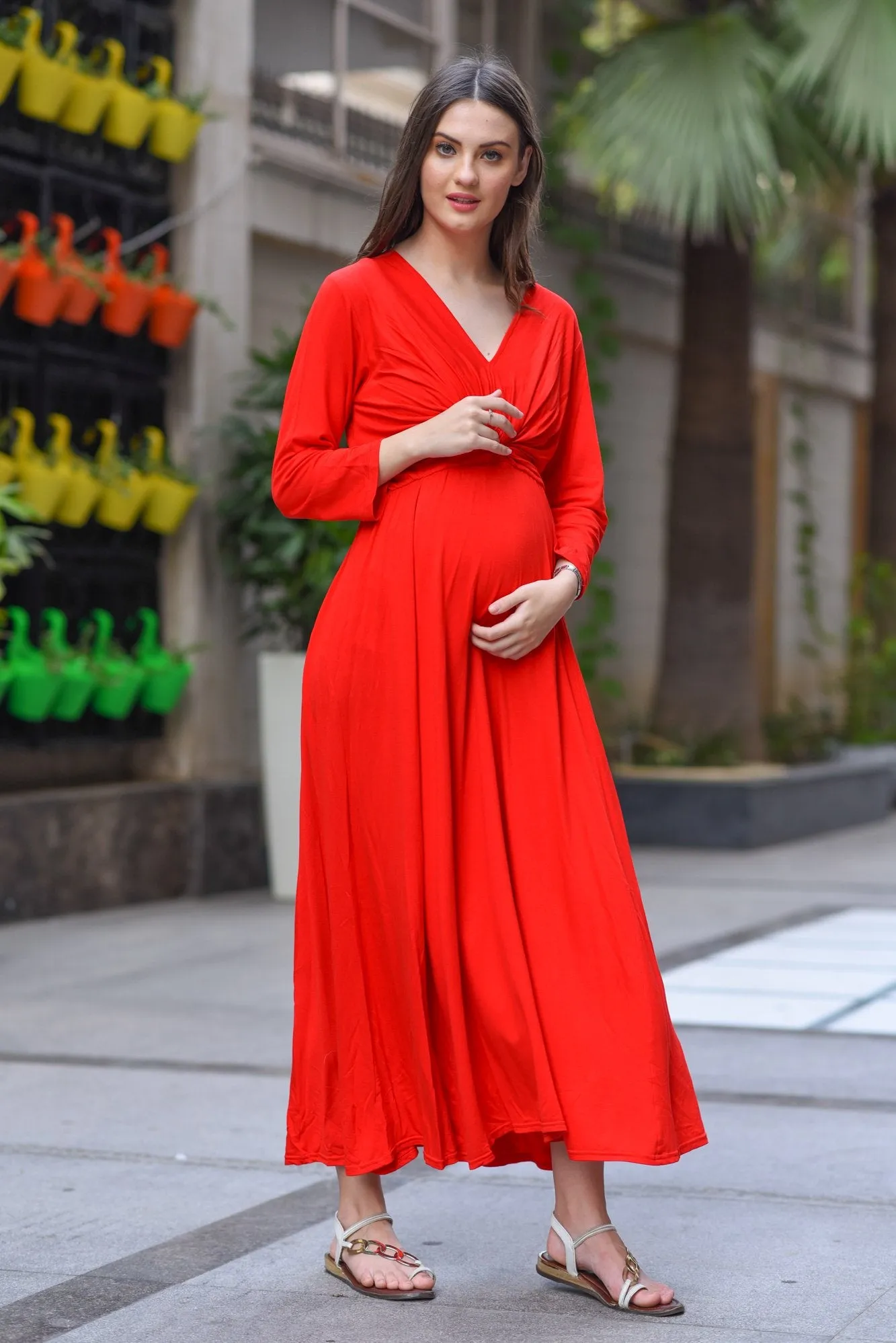 Candy Carnation Front Knot Lycra Maternity Dress