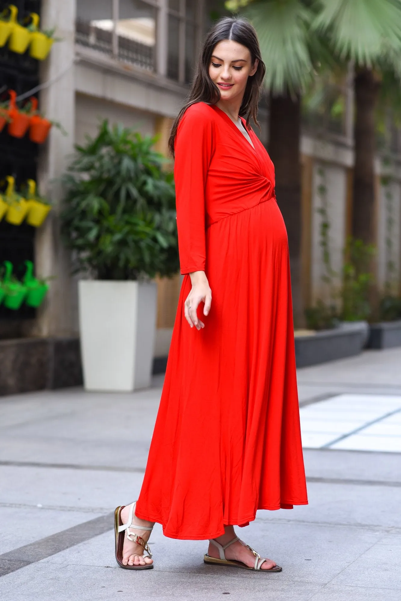 Candy Carnation Front Knot Lycra Maternity Dress