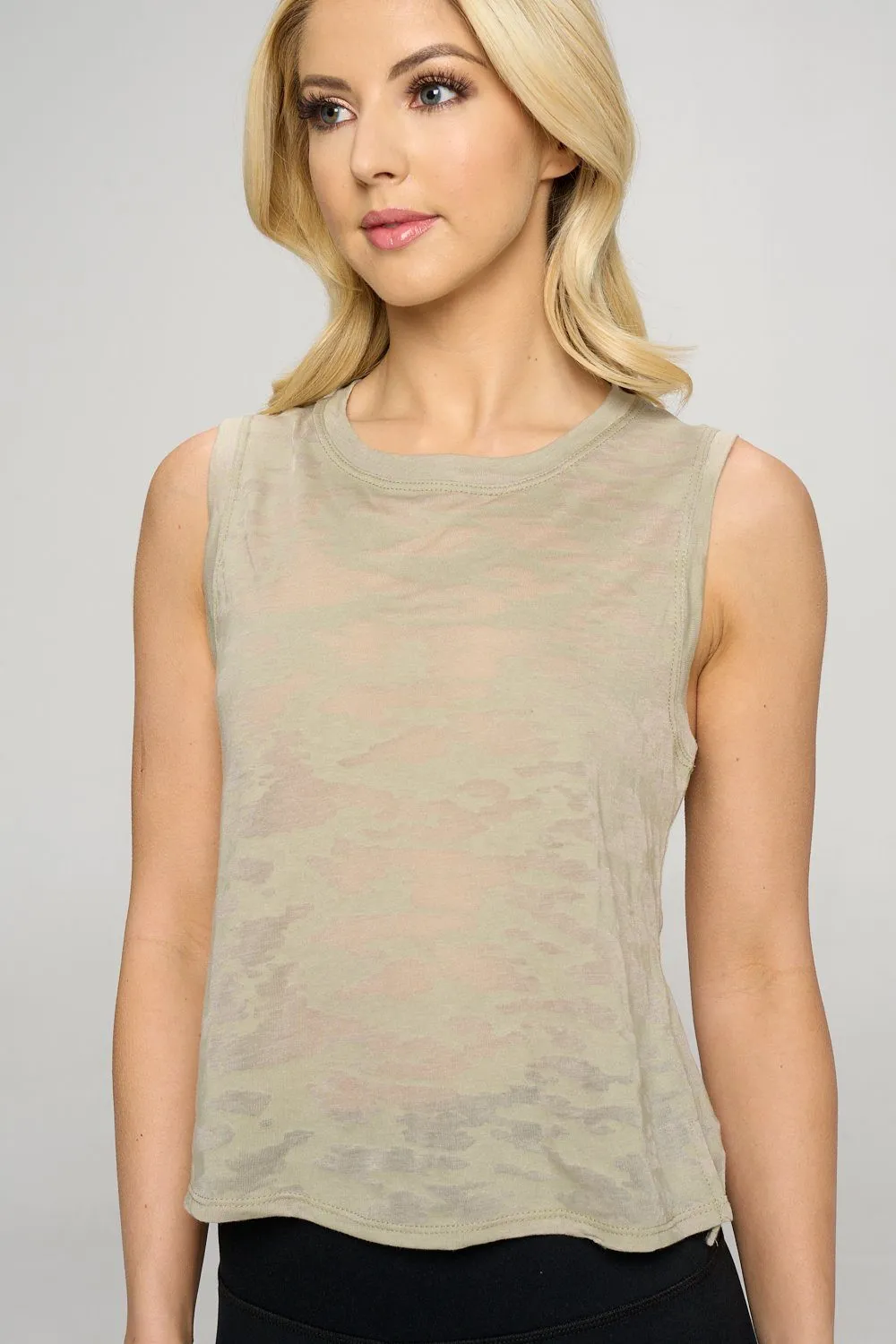 Cece - Sage Camo Burnout Tank