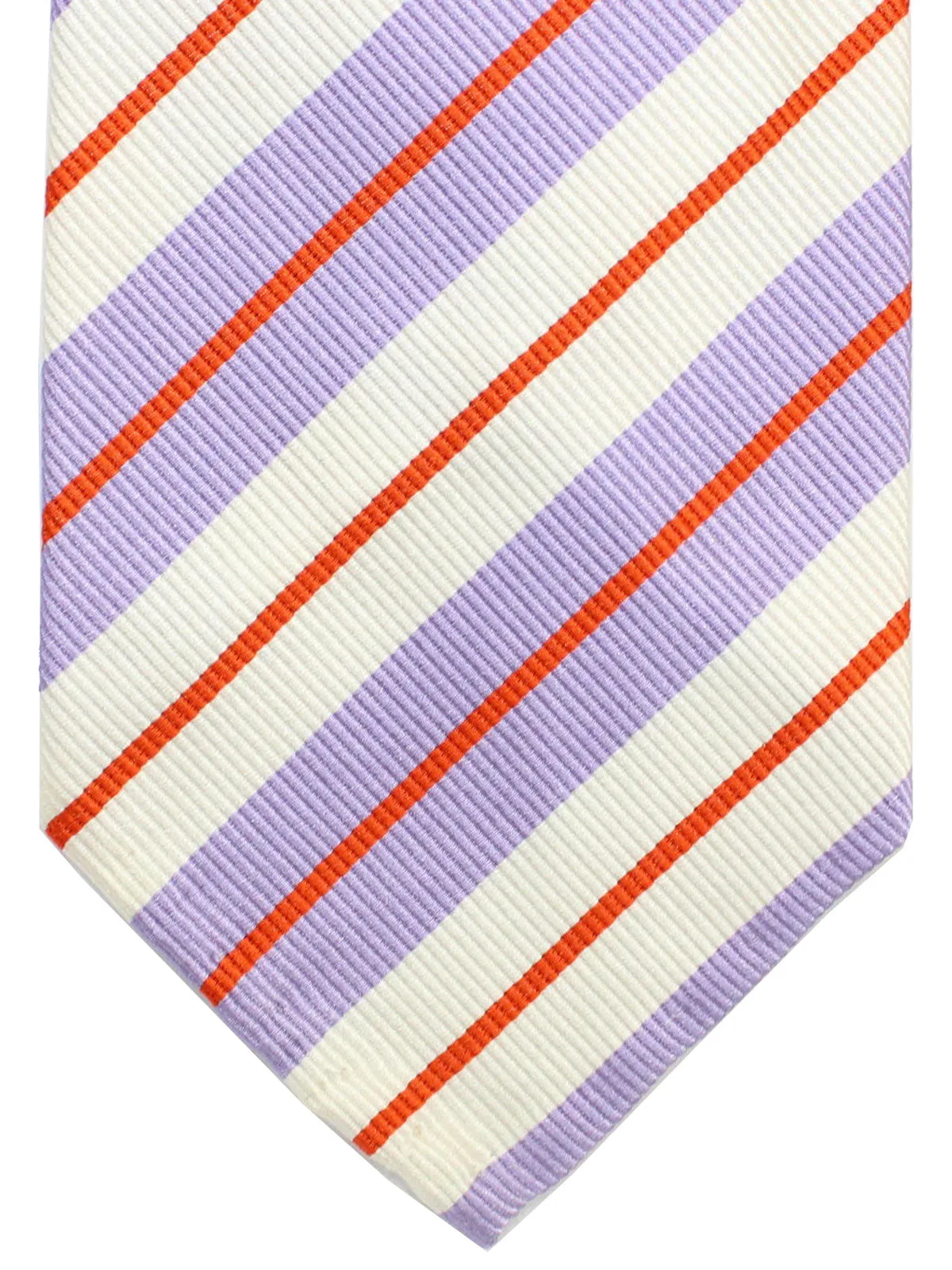 Cesare Attolini Tie White Lilac Red Stripes Unlined Necktie FINAL SALE