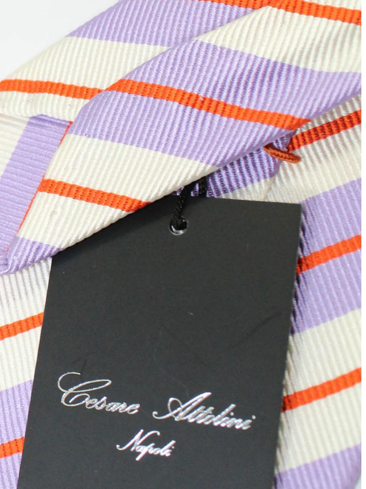 Cesare Attolini Tie White Lilac Red Stripes Unlined Necktie FINAL SALE