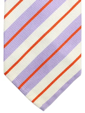 Cesare Attolini Tie White Lilac Red Stripes Unlined Necktie FINAL SALE