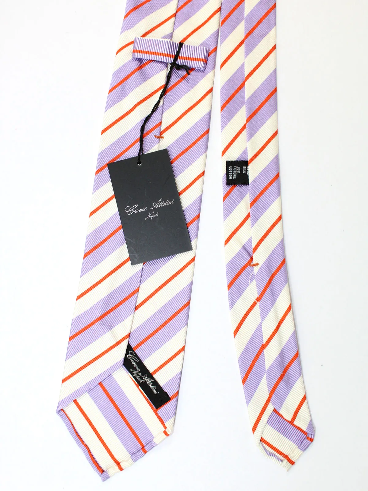 Cesare Attolini Tie White Lilac Red Stripes Unlined Necktie FINAL SALE