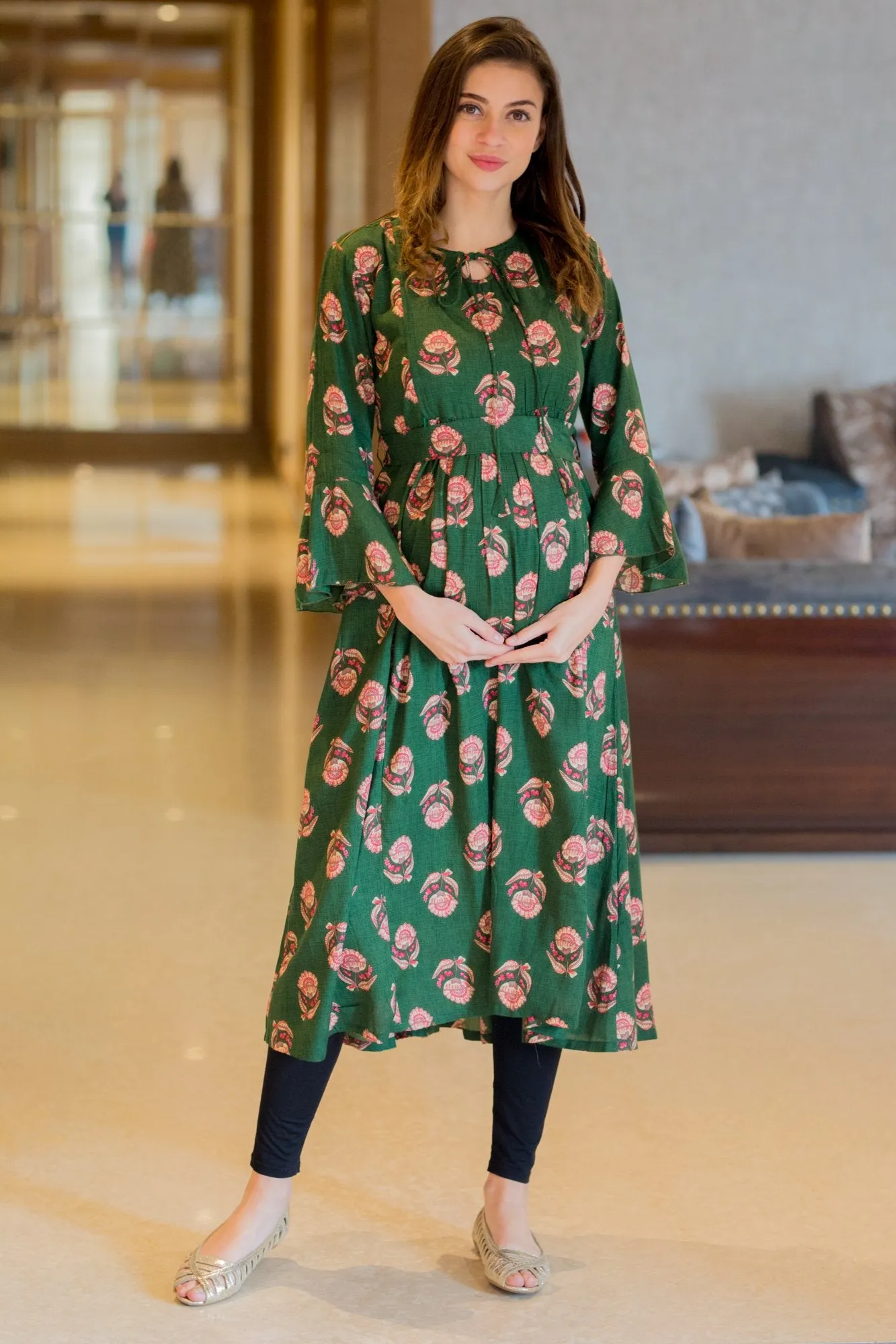 Chandelier Green Maternity & Nursing Kurta