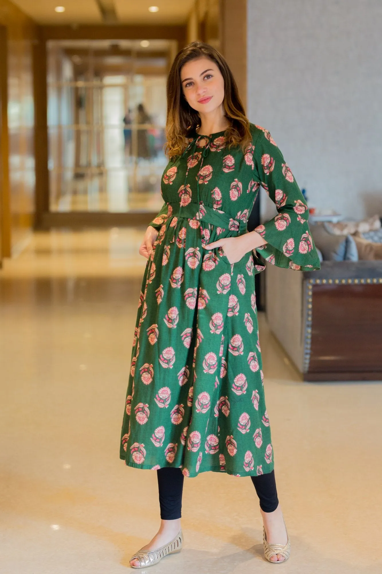 Chandelier Green Maternity & Nursing Kurta