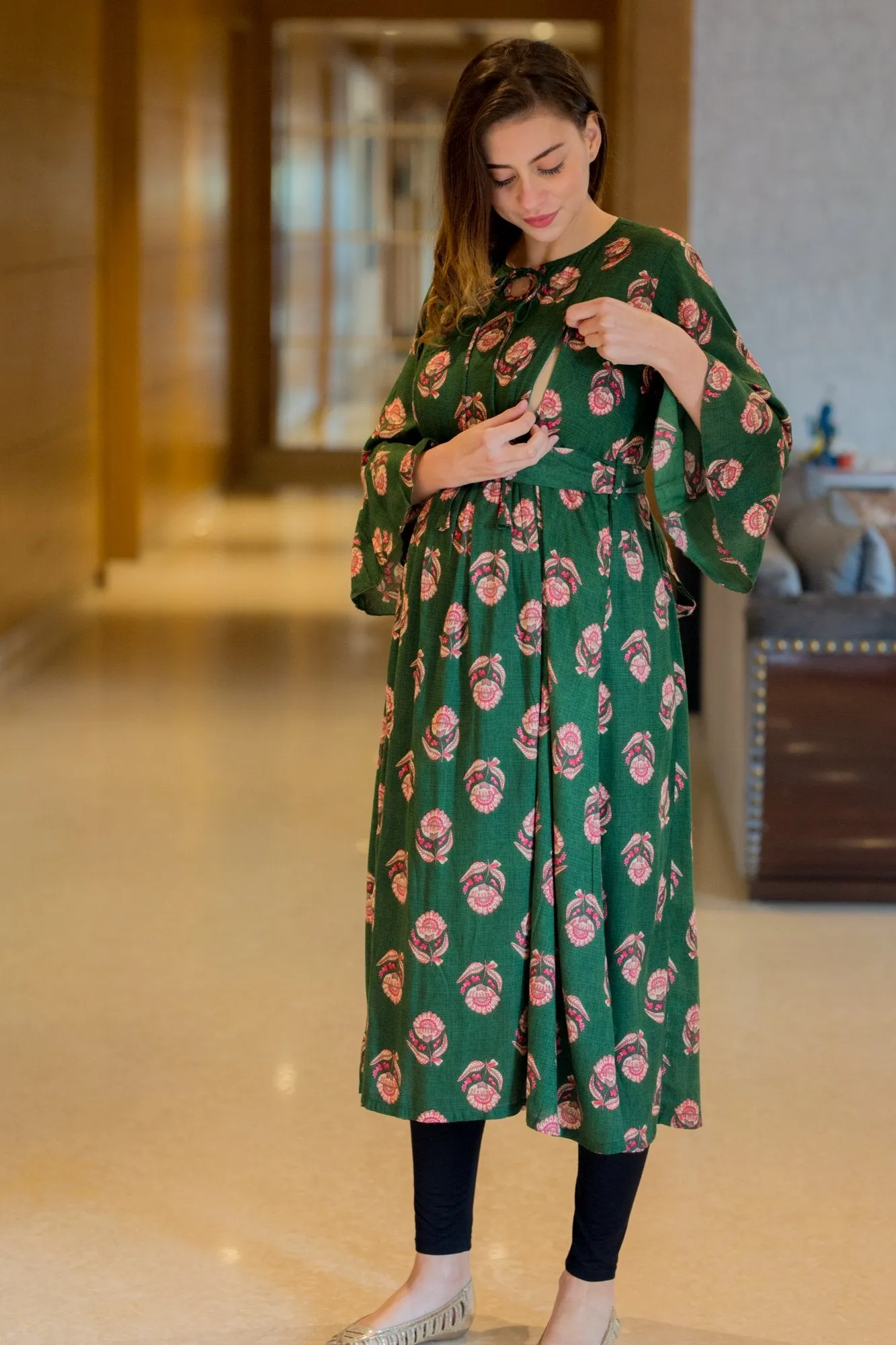 Chandelier Green Maternity & Nursing Kurta