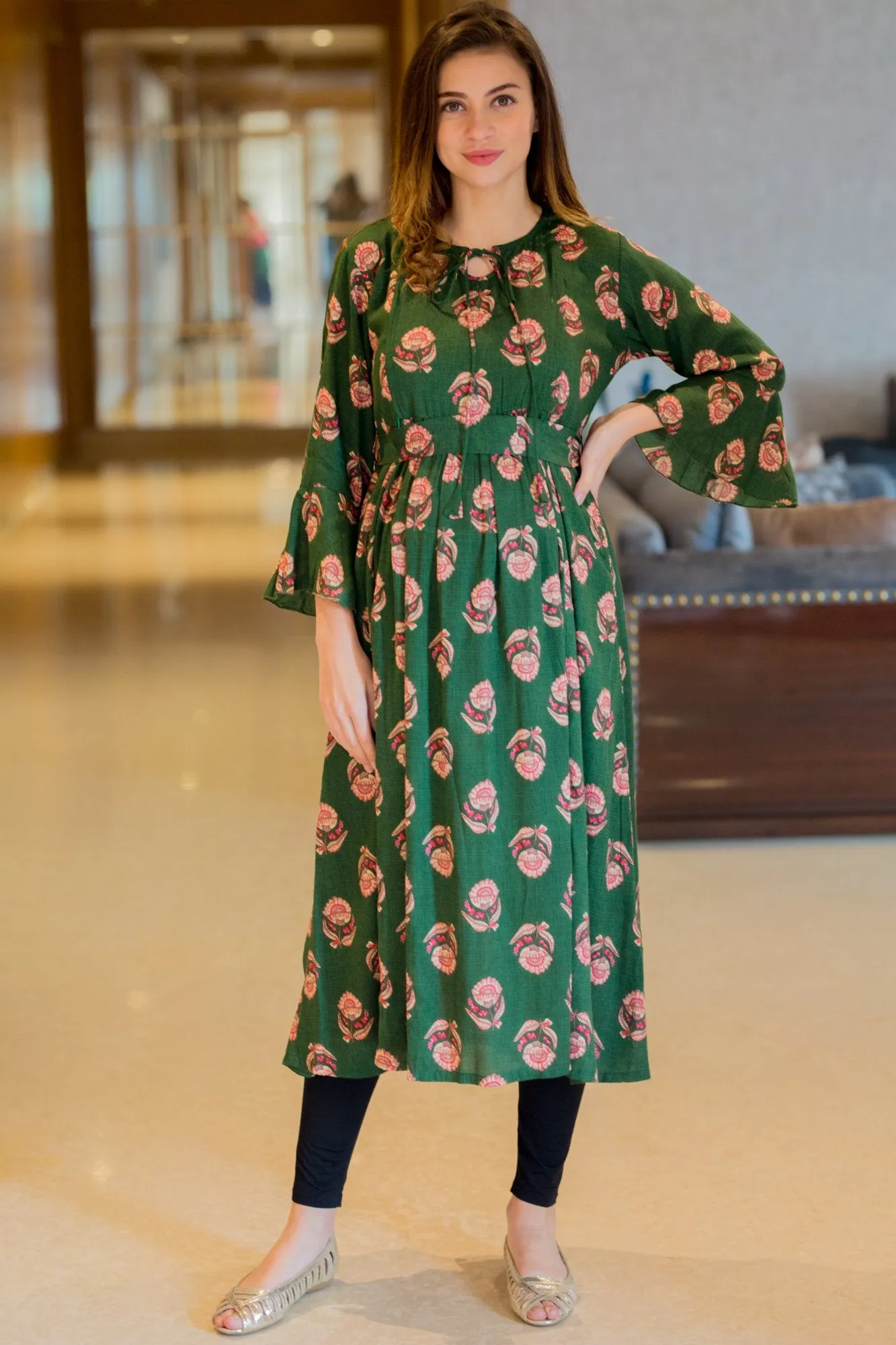 Chandelier Green Maternity & Nursing Kurta