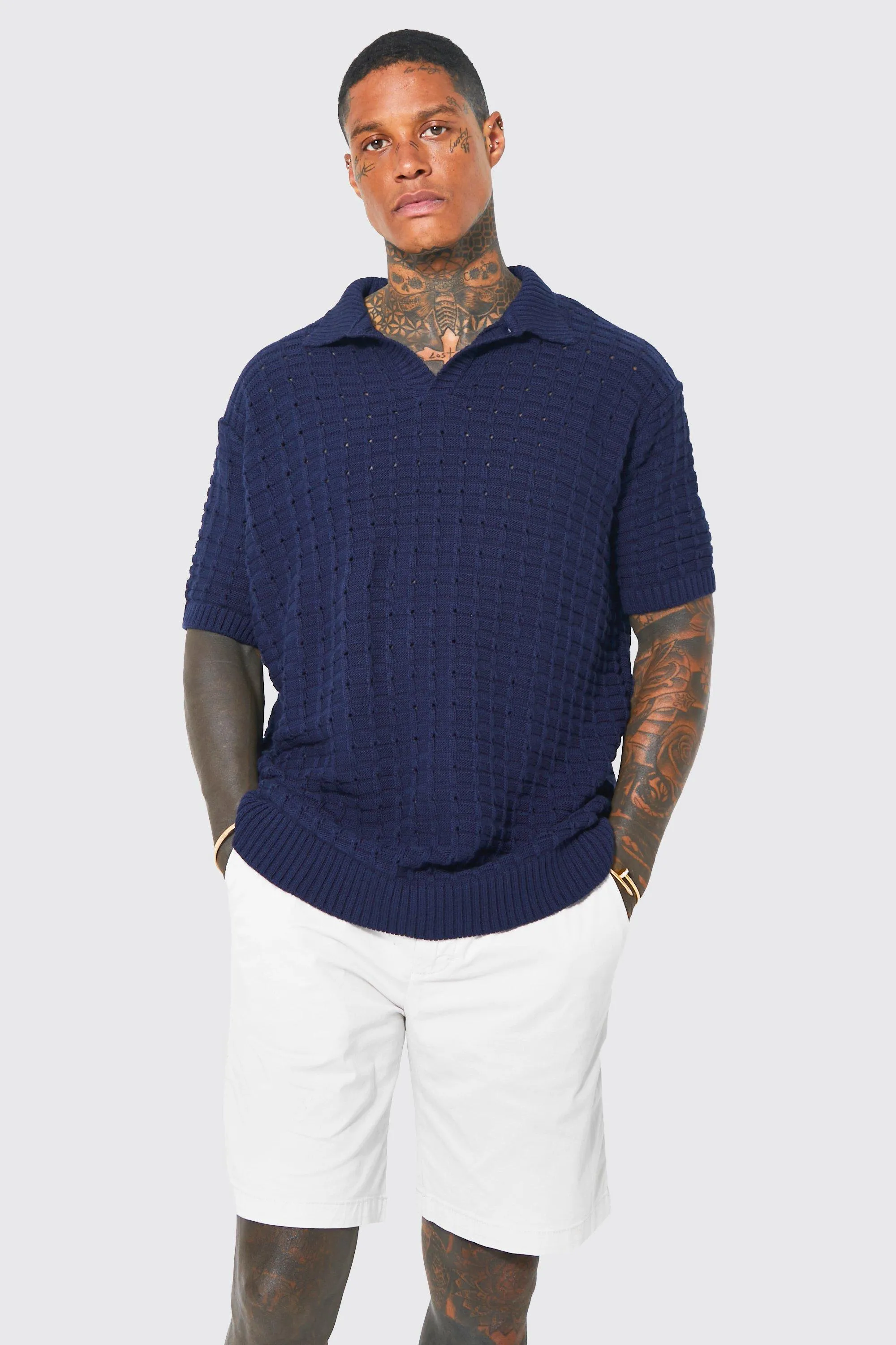 Chunky Knitted Open Stitch Polo