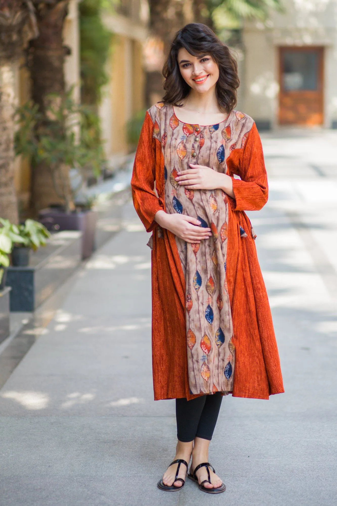 Cinnamon Leafy Maternity & Nursing Kurta