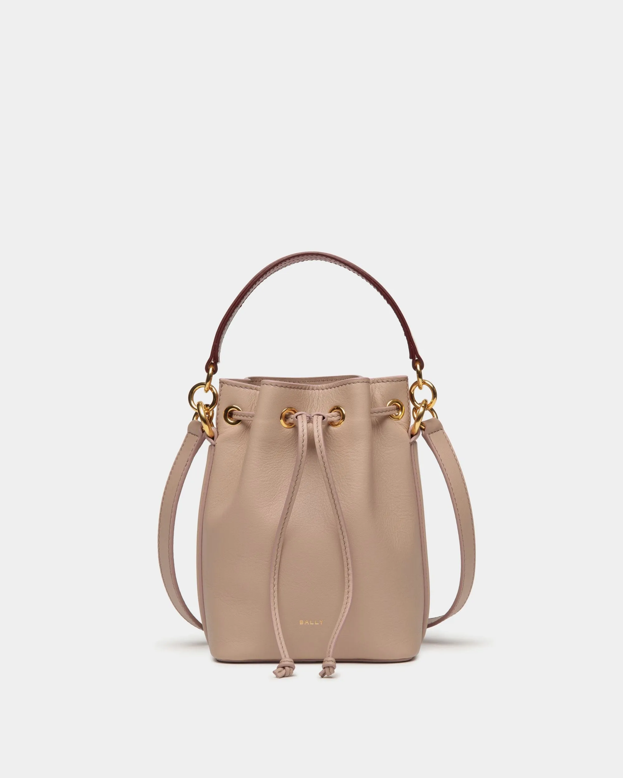 Code Mini Bucket Bag in Light Beige Leather 