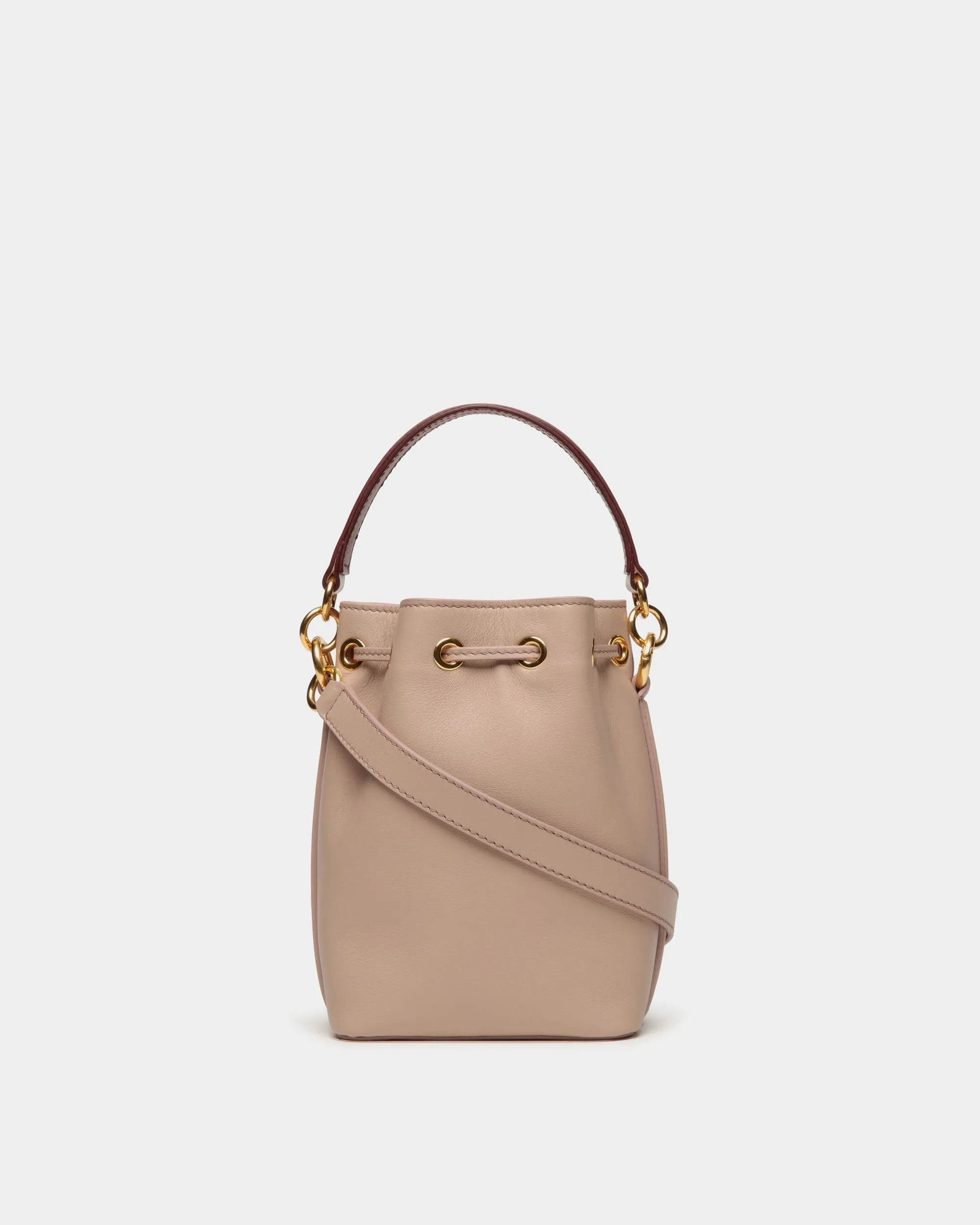 Code Mini Bucket Bag in Light Beige Leather 