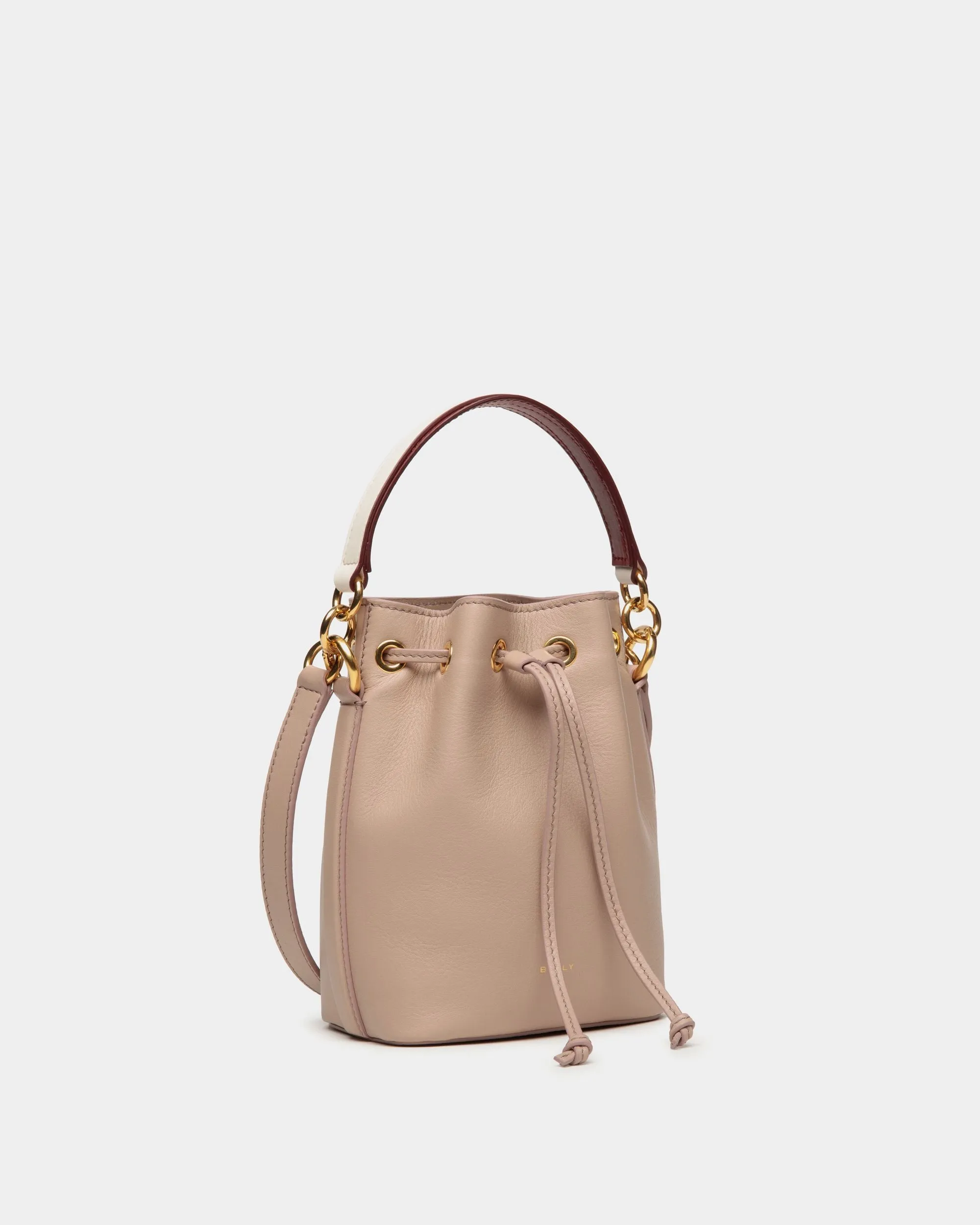 Code Mini Bucket Bag in Light Beige Leather 