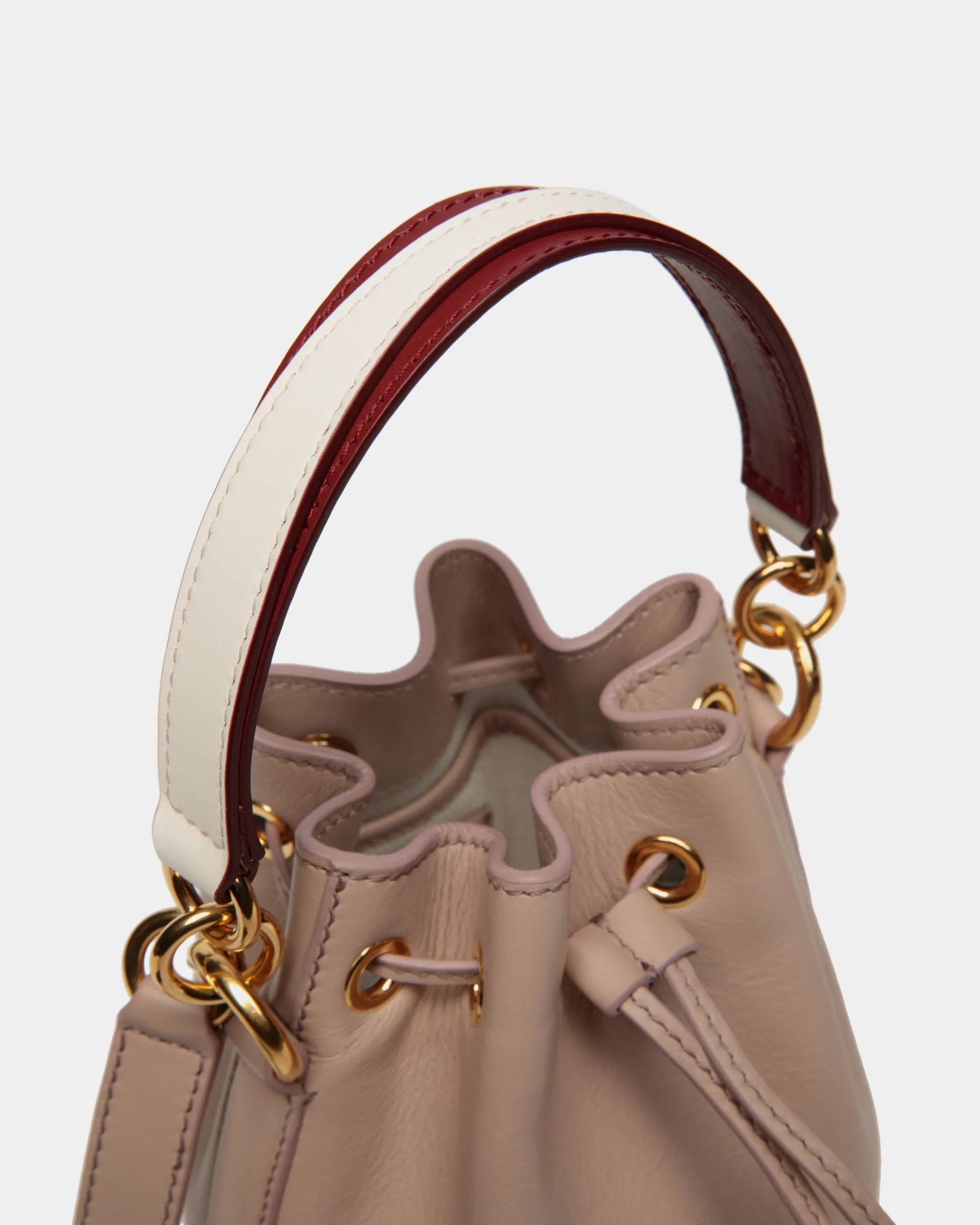 Code Mini Bucket Bag in Light Beige Leather 